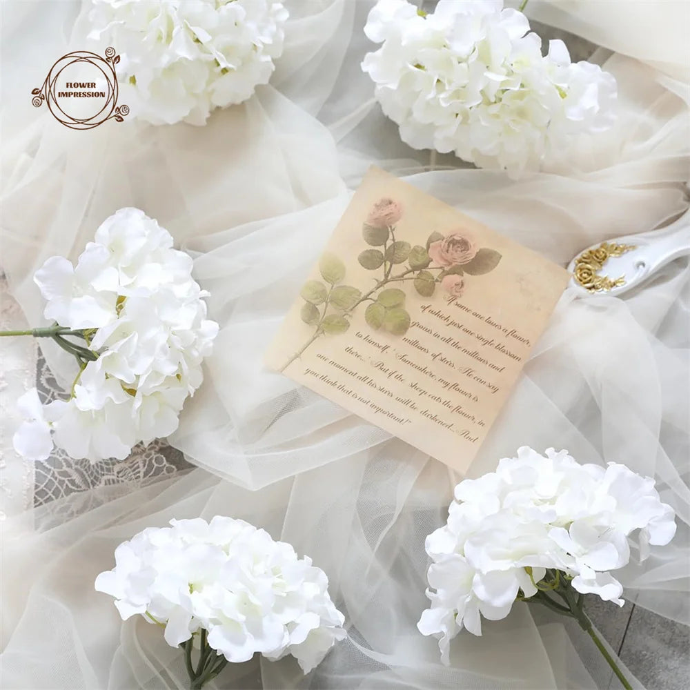 10pcs Silk Artificial Hydrangea Flowers with Stems | Wedding Decor