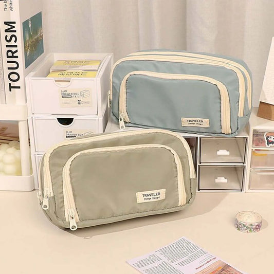 Portable Three-Layer Pencil Case Zipper Stationery Storage Bags with Zipper for School Student Teen Girl Boy Peaceful Pleasures Health and Wellness
