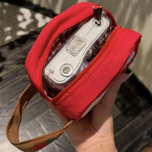 Embroidered Apple Canvas Camera & Cosmetic Bag | Cute Square Pouch Canvas Camera Pouch Oasis Select