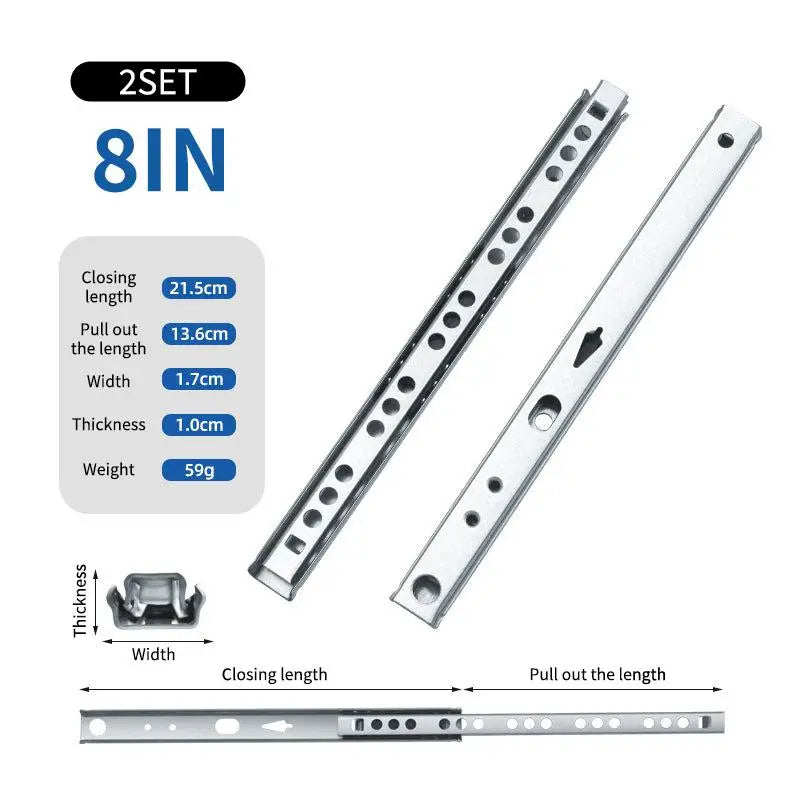New 2Set Smooth Glide Bearing Drawer Slides 17mm Wide Two Way Slide Drawer Glides 8"-17" Hardware Accessories Drawer Rail Peaceful Pleasures Health and Wellness A2