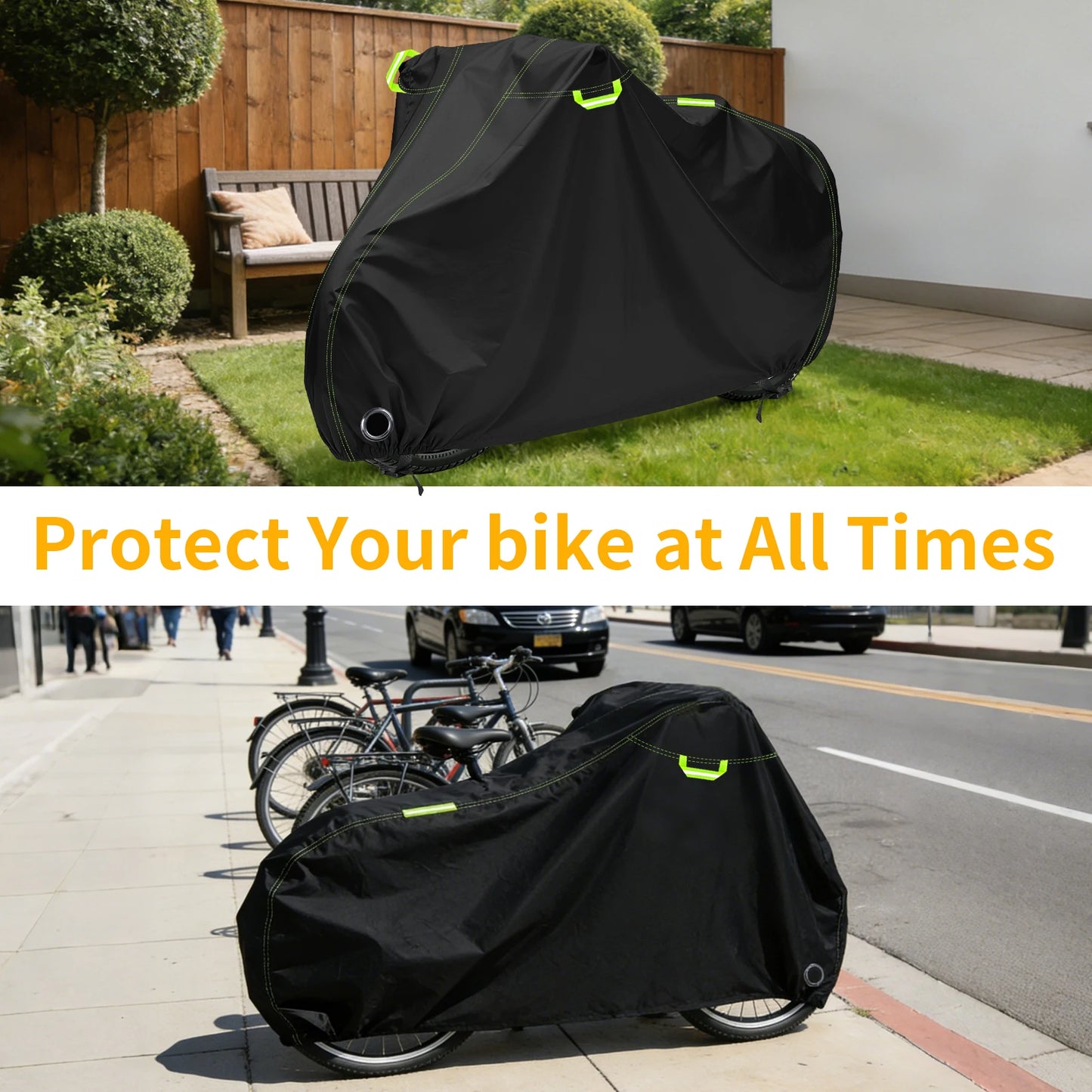 Bike Cover 210D Oxford Outdoor Storage Waterproof Anti-UV Bicycle Cover Tarpaulin with Storage Bag for 1-3 Bikes Rain Protection Peaceful Pleasures Health and Wellness