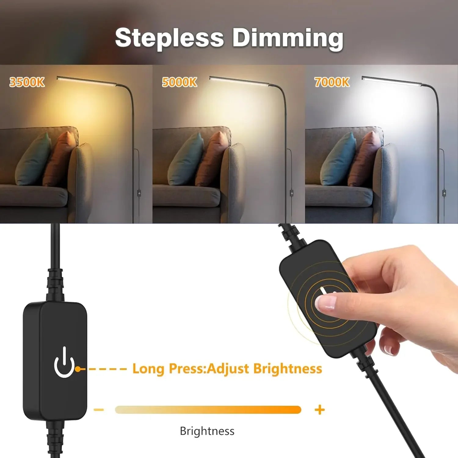 Touch Control Adjustable LED Floor Lamp with Stepless Dimming and Eye-Caring Design for Living Room, Bedroom & Office Peaceful Pleasures Health and Wellness