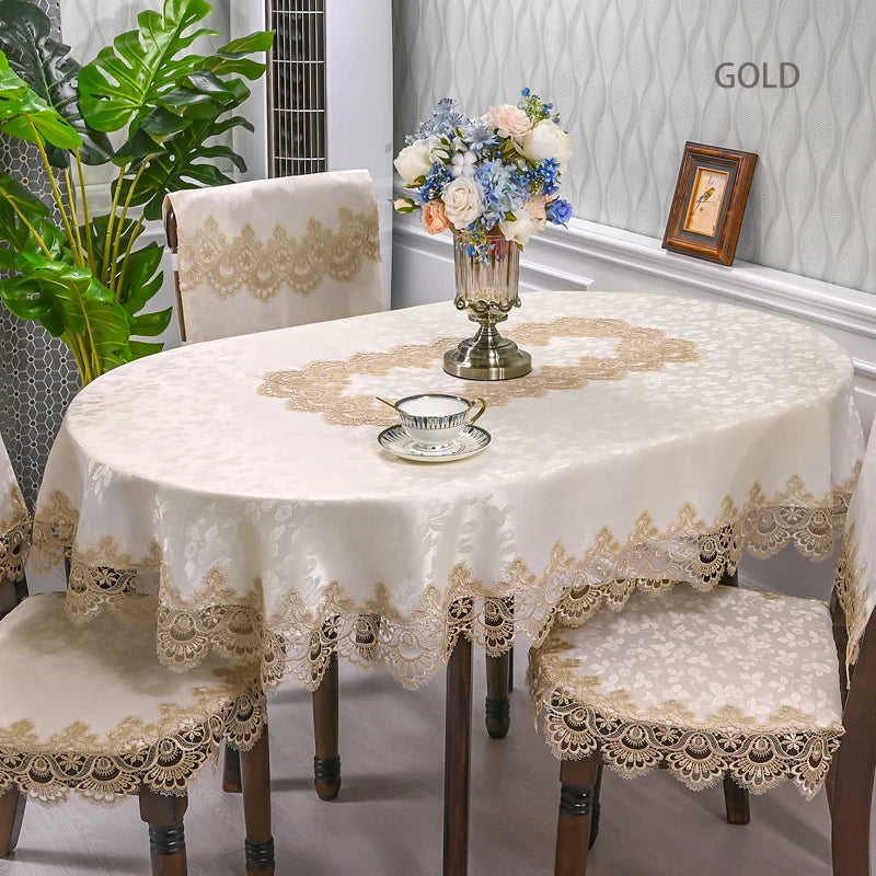 Battilo Oval Macrame Embroidered Lace Tablecloth | Floral Cover