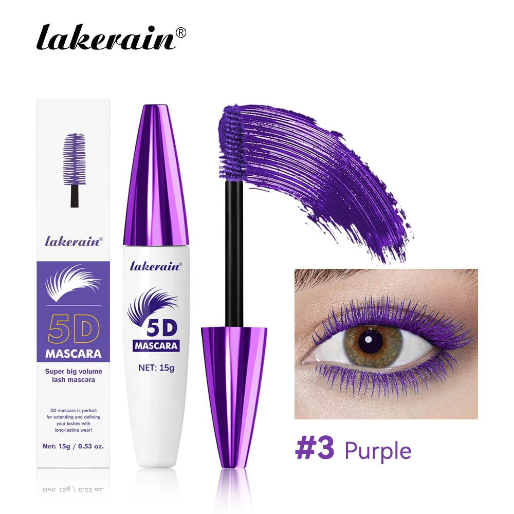 Lakerain 5D Mascara Eyelashes Lengthening Long-Lasting Intense Black Waterproof Nourishing Smudge-Proof Mascara Eye Makeup Peaceful Pleasures Health and Wellness Purple