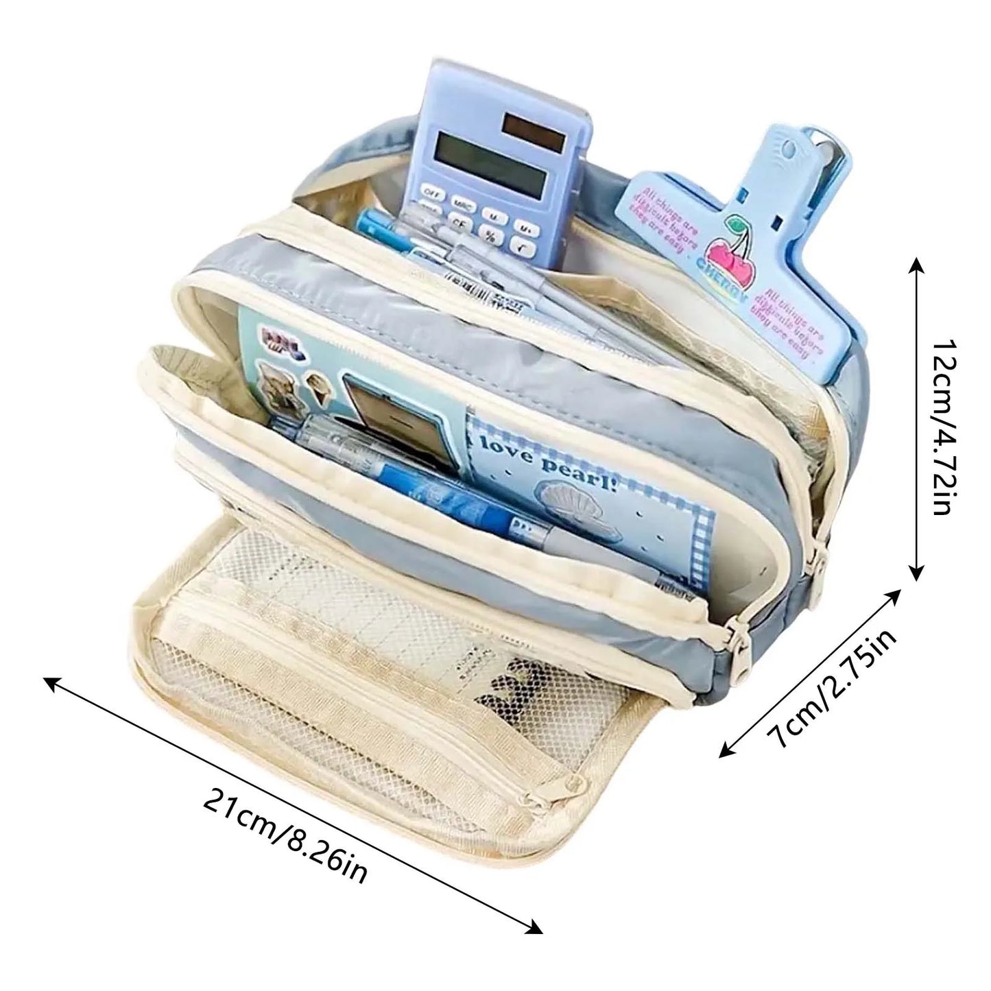 Portable Three-Layer Pencil Case Zipper Stationery Storage Bags with Zipper for School Student Teen Girl Boy Peaceful Pleasures Health and Wellness