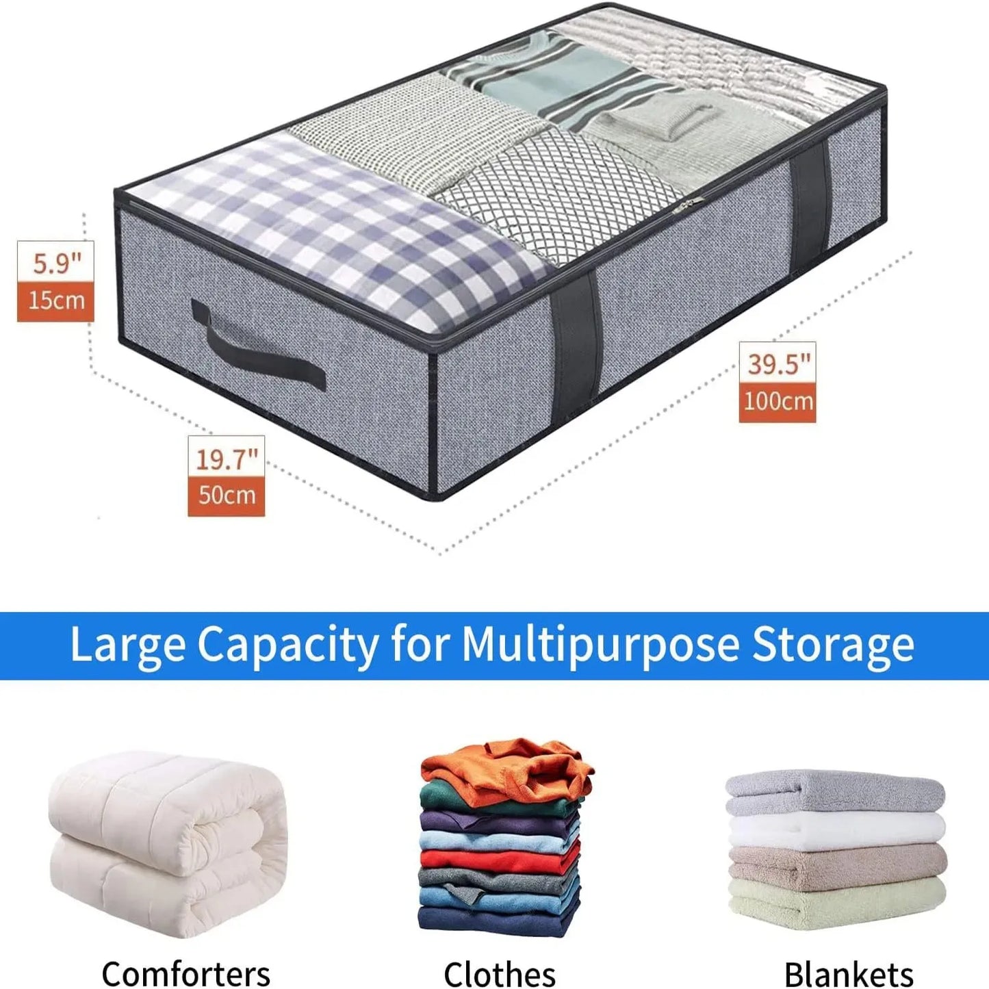 Under the bed quilt storage bag with cover can be folded, can be used for bedding clothes toys with 4 reinforced handle Peaceful Pleasures Health and Wellness
