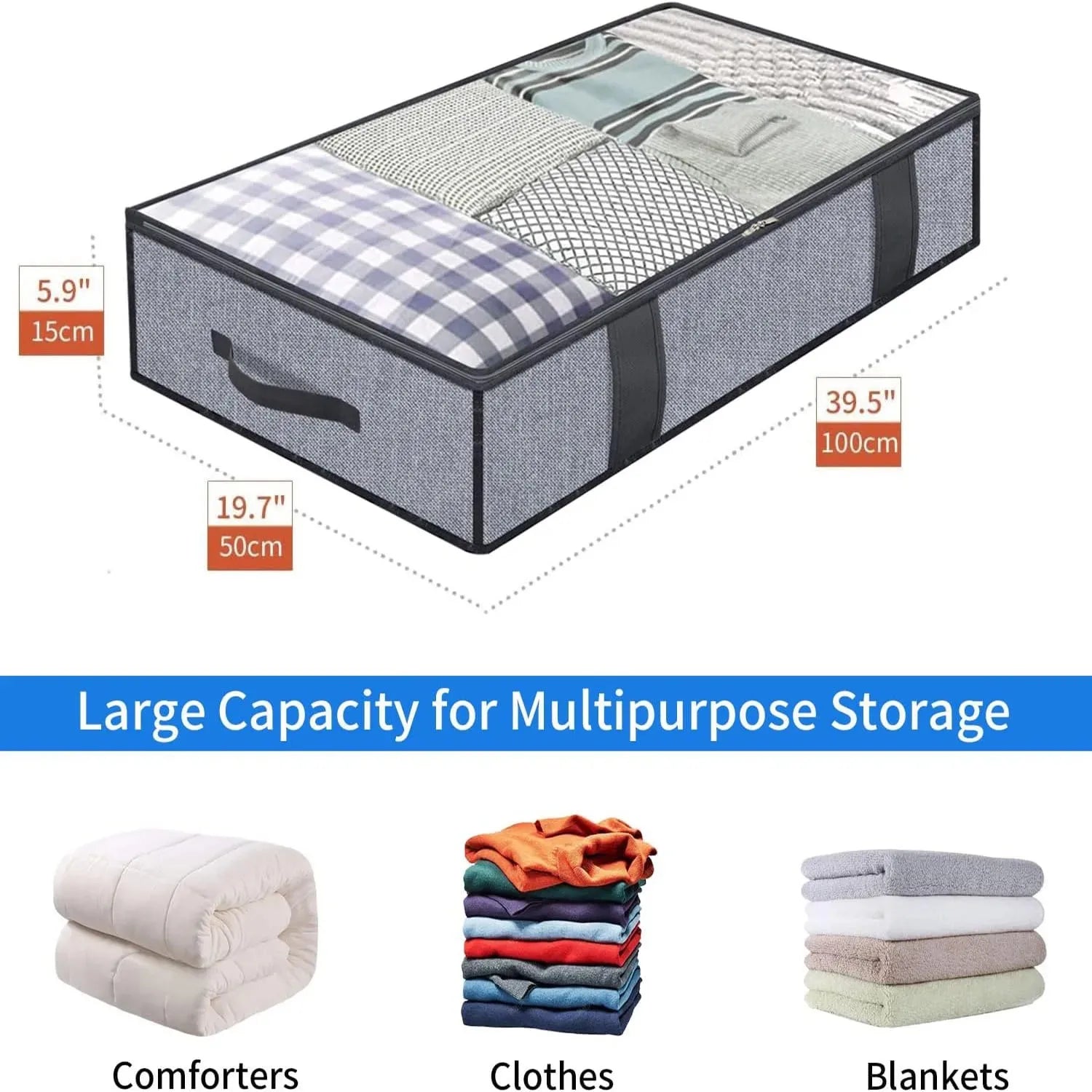 Under the bed quilt storage bag with cover can be folded, can be used for bedding clothes toys with 4 reinforced handle Peaceful Pleasures Health and Wellness