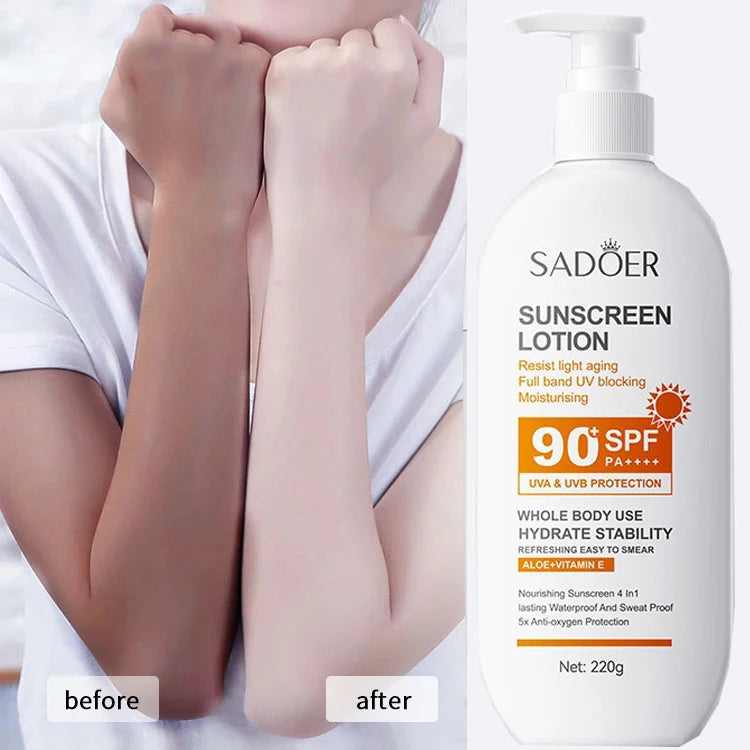 Super 220ml Vitamin E Body And Face Sunscreen Lotion SPF 90 PA++++Whole Body Use Protect + Hydrate Moisturizing Peaceful Pleasures Health and Wellness