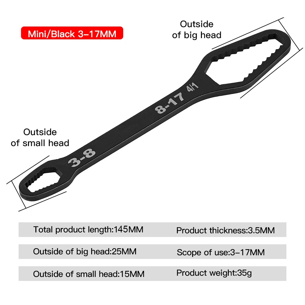 Double-Head Adjustable Wrench 3-17mm & 8-22mm | Chrome Vanadium Peaceful Pleasures Health and Wellness 145mm 3-17mm