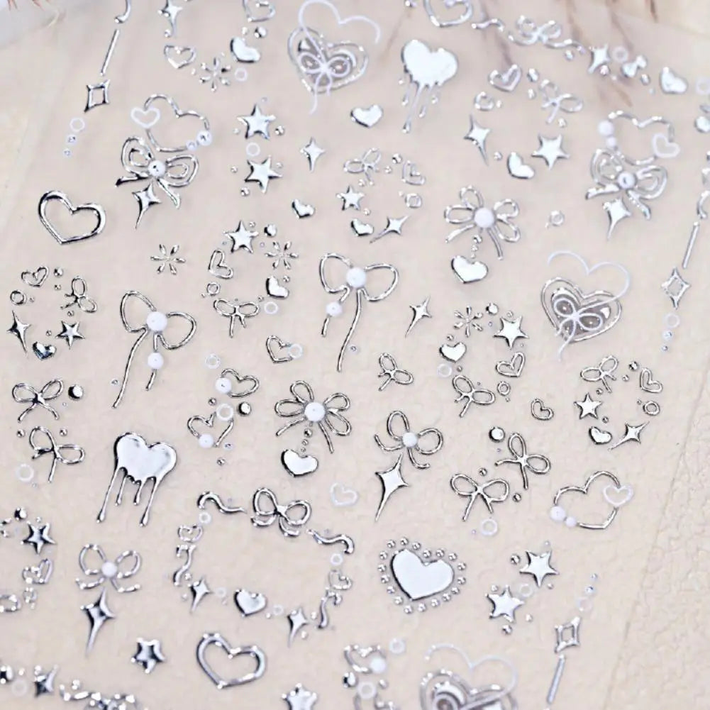 Heart Bow Nail Stickers – Gold Foil Rose Embossed DIY Nail Art