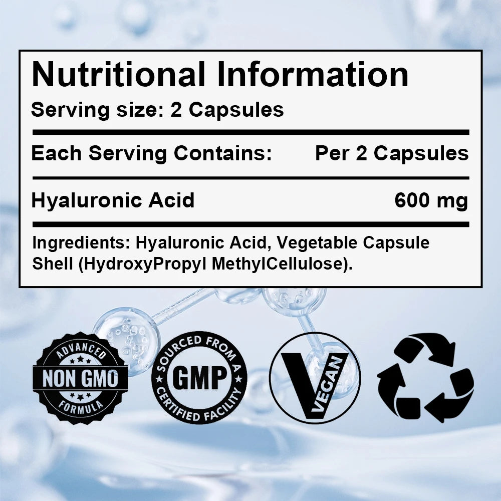 Hyaluronic Acid Capsules - 600 Mg Hyaluronic Acid Capsules - High Dose, 500-700 KDA - Non-GMO, No Synthetic Fillers or Binders Peaceful Pleasures Health and Wellness