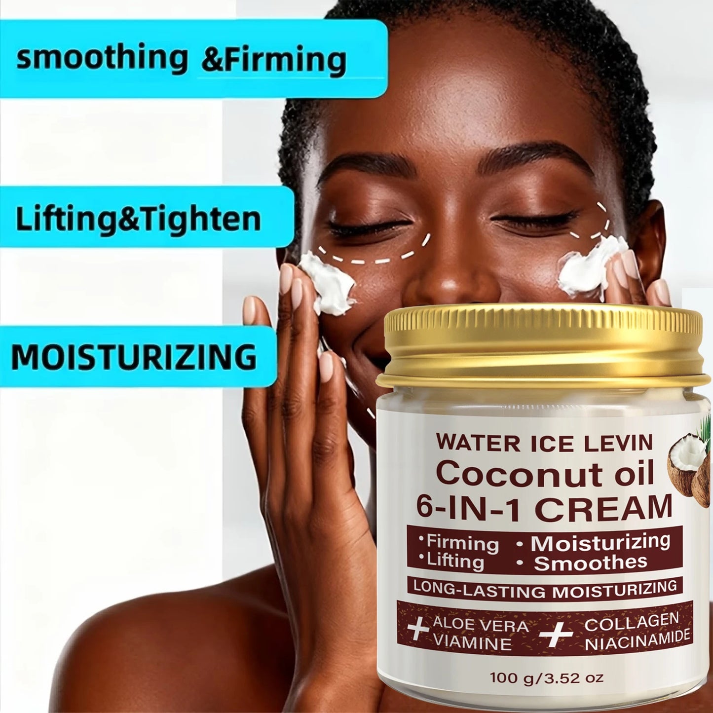 Coconut Oil 6-in-1 Face Cream | Collagen & Aloe Vera 100g Face Moisturizer Cream Peaceful Pleasures Health and Wellness