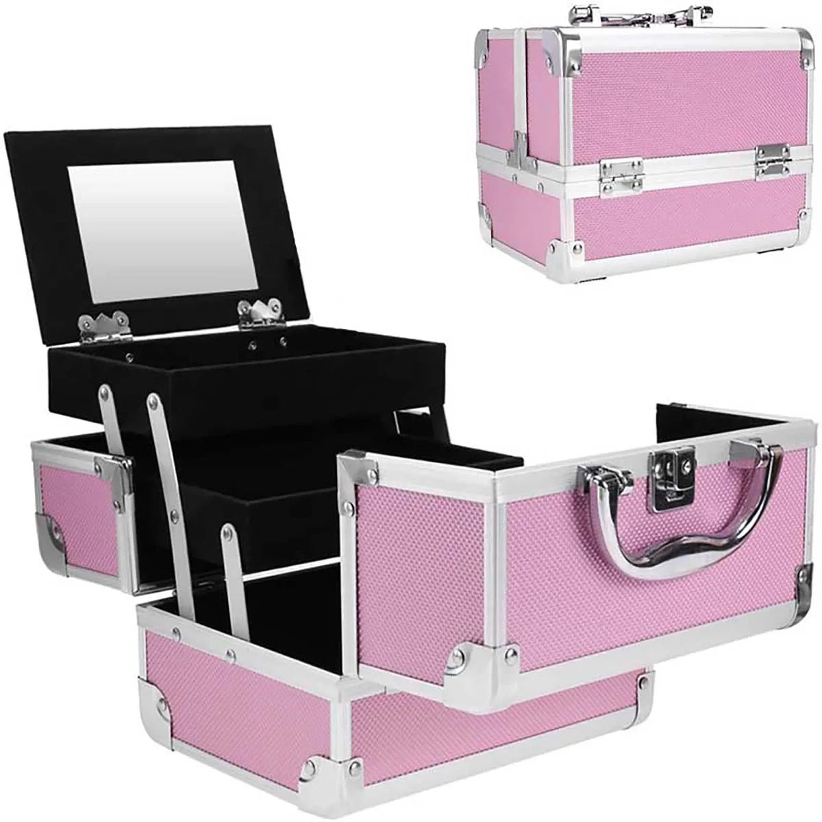 Portable Aluminum Cosmetic Storage Case Beauty Salon Embroidery Toolbox Nail Art Artist Portable Cosmetic Case Peaceful Pleasures Health and Wellness Pink