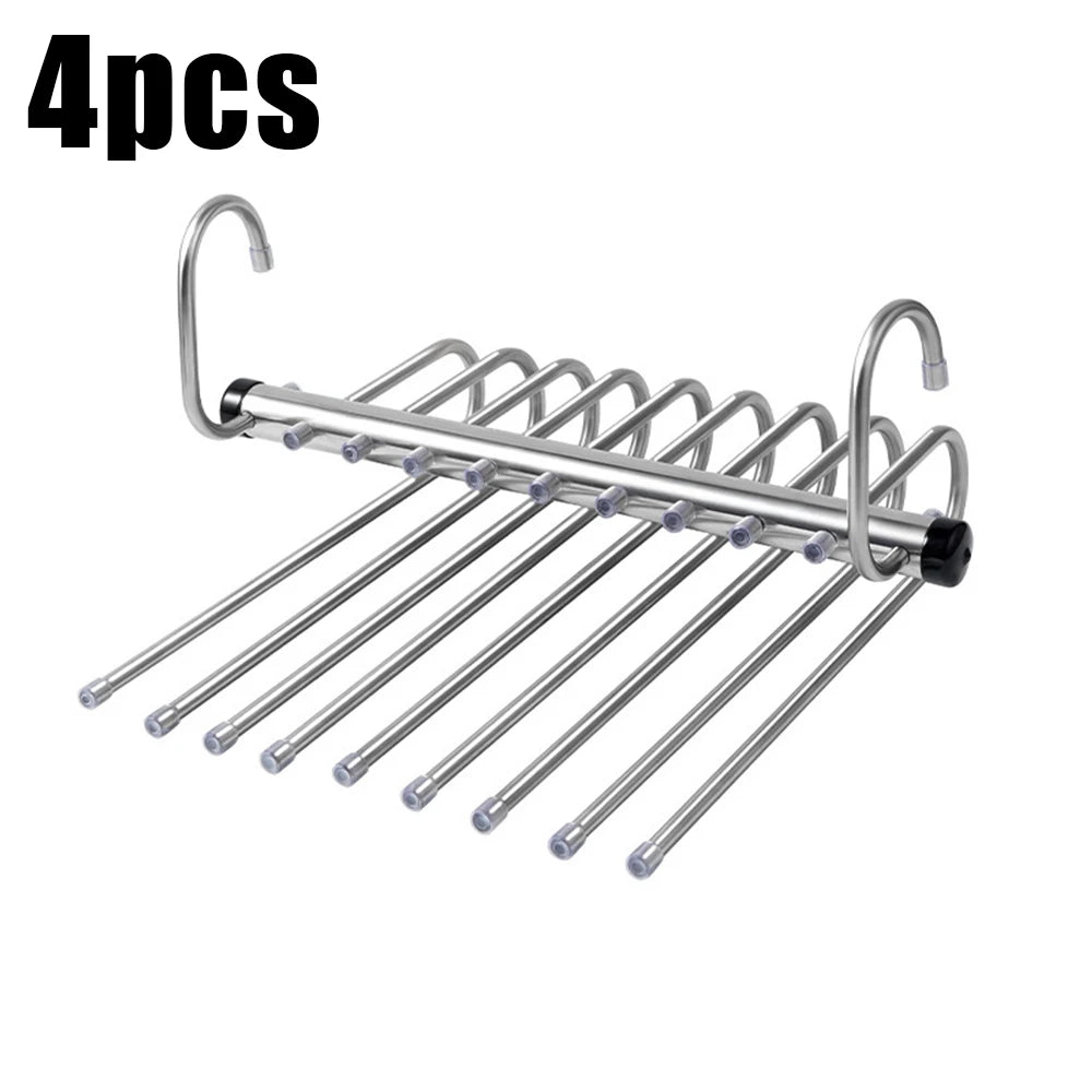 Stainless Steel Folding Pants Hanger – Multi-Layer Magic Clips & Retractable Space-Saving Organizer Peaceful Pleasures Health and Wellness 4pcs nine layers