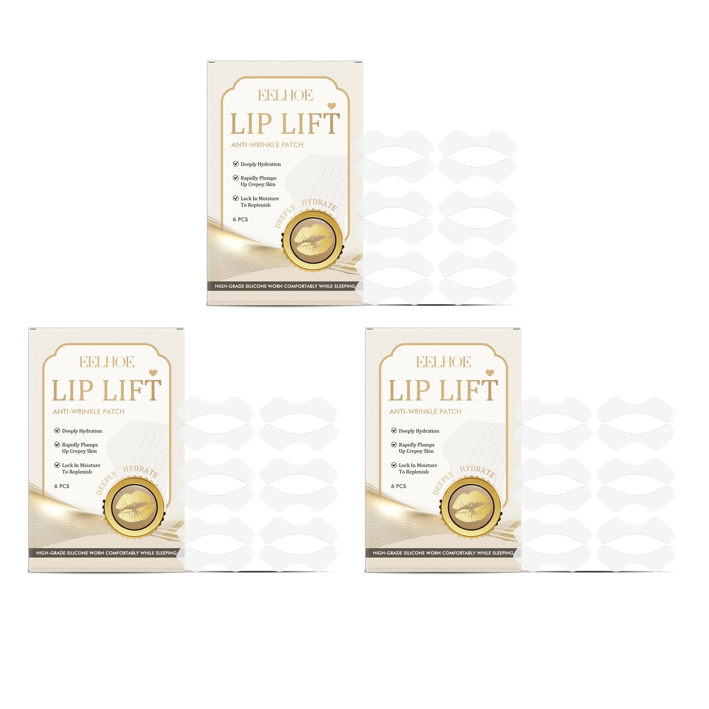 EELHOE Anti-Wrinkle Lip Patches | Hydrating Firming Mask 6pc Anti-Aging Lip Patch Peaceful Pleasures Health and Wellness 3 X 6pcs Boxed