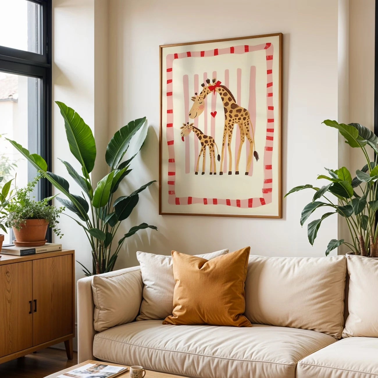 Cartoon Giraffe Canvas Wall Art Print | Kids Room Decor