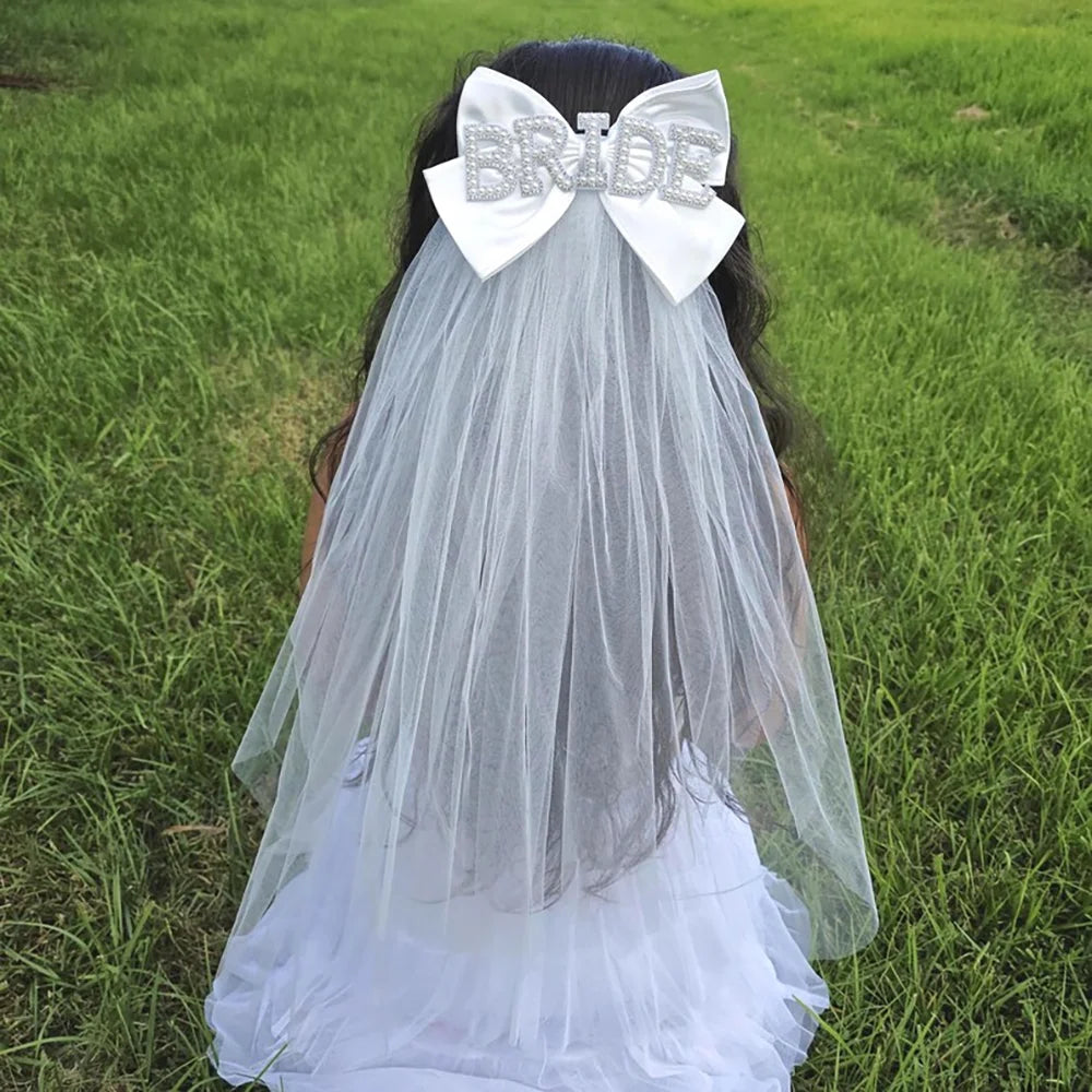 Rhinestone Bride Bow Veil | Bachelorette & Bridal Shower Bridal Hair Veil Peaceful Pleasures Health and Wellness Bride Bow Veil 1pcs 60cm