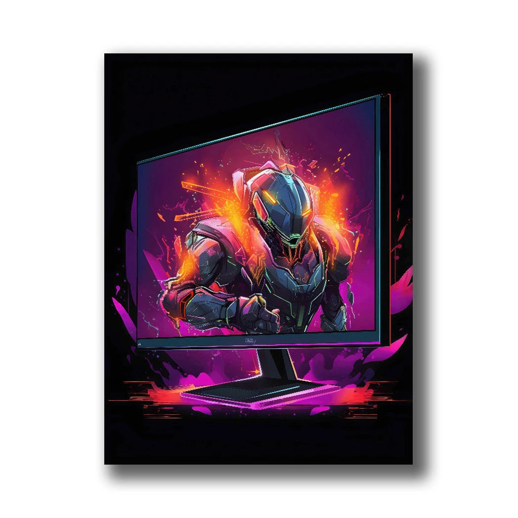 Neon Gaming Canvas Wall Art | Gamepad & Character Poster