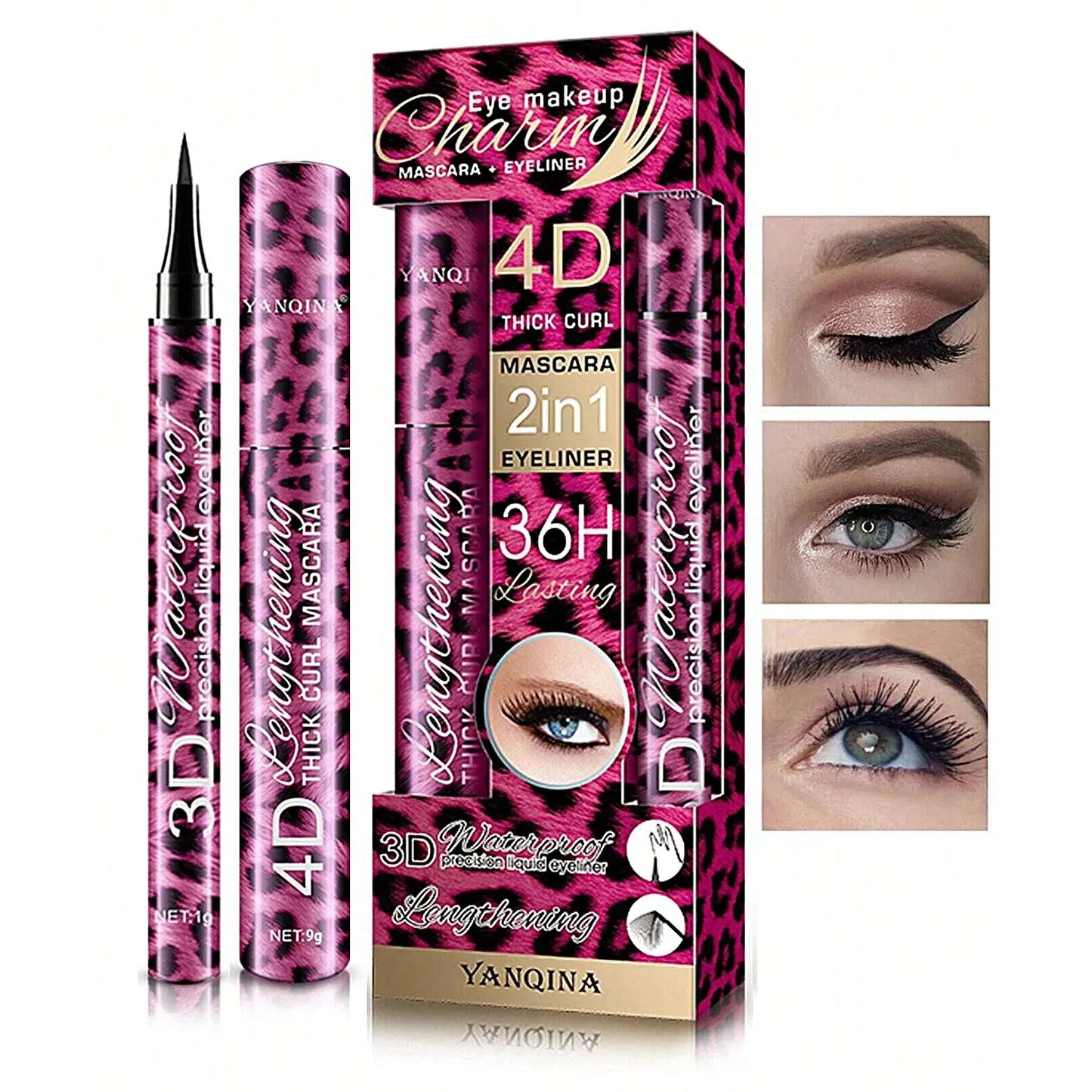 YANQINA 4D Waterproof Eyeliner, Mascara & Eyebrow Set