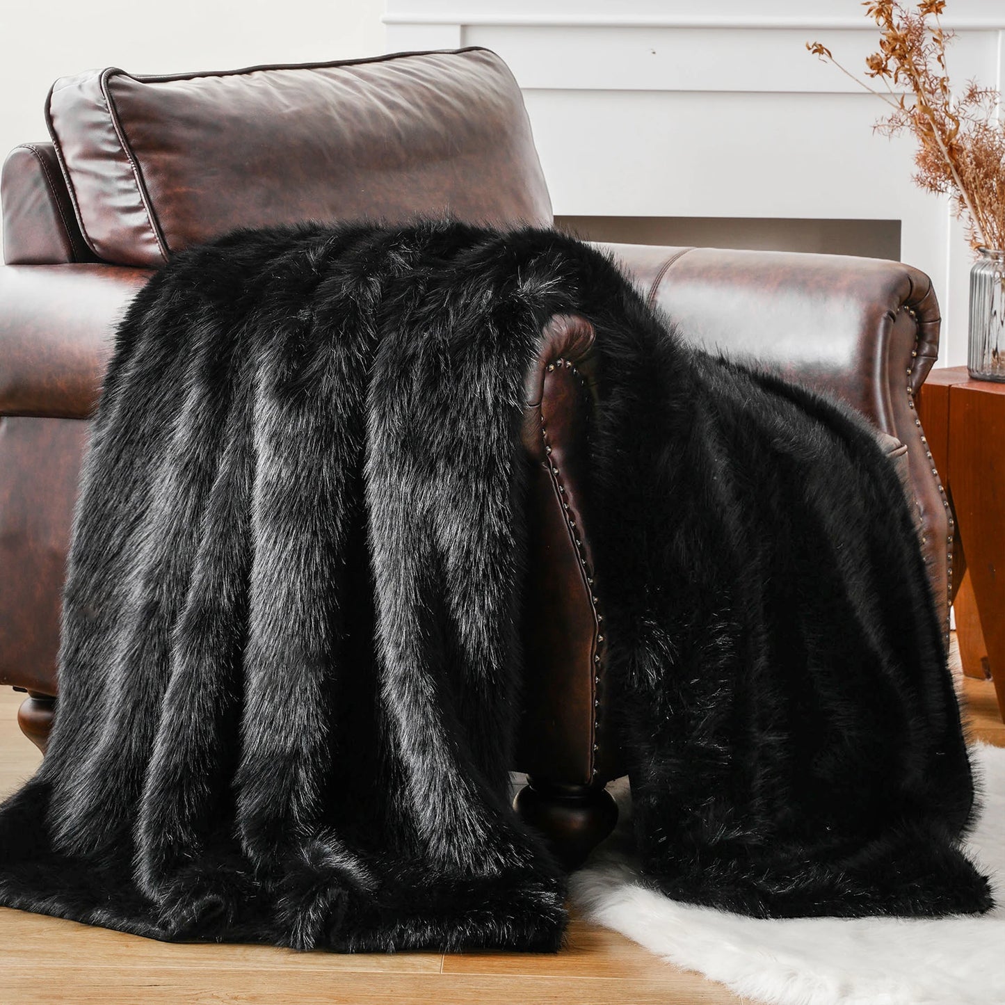 Battilo Fluffy Soft Blankets Luxury Fur blanket for Bed Sofa Mink Faux Fur Throw and Blankets Large Warm Blanket for Home Decor Peaceful Pleasures Health and Wellness Black 152x203cm
