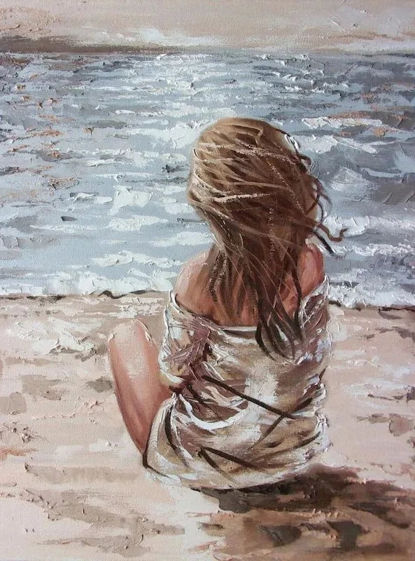 Abstract Beach Girl Canvas Wall Art Print | Modern Décor