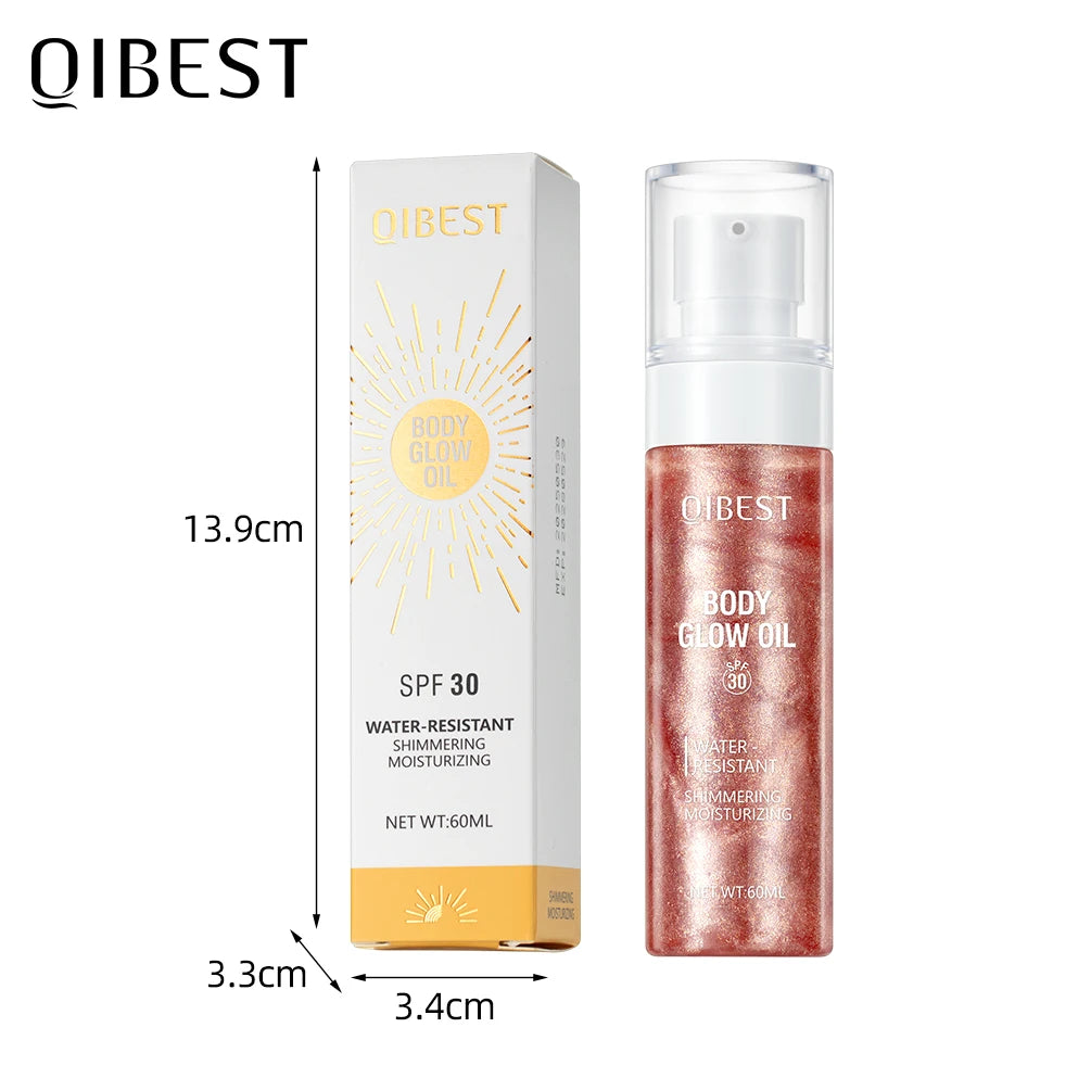 QIBEST Liquid Shimmer Body Highlighter Oil Makeup Glitter Spray Oil Lotion Full Body And Face Glow-Up Liquid Lotion Highlighter Peaceful Pleasures Health and Wellness