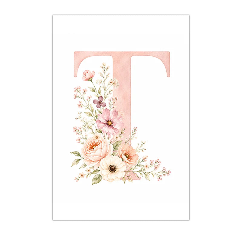 Custom Alphabet Wall Art Floral Rainbow Letter Canvas Painting Pink Poster Print Kids Room Wall Decor Peaceful Pleasures Health and Wellness