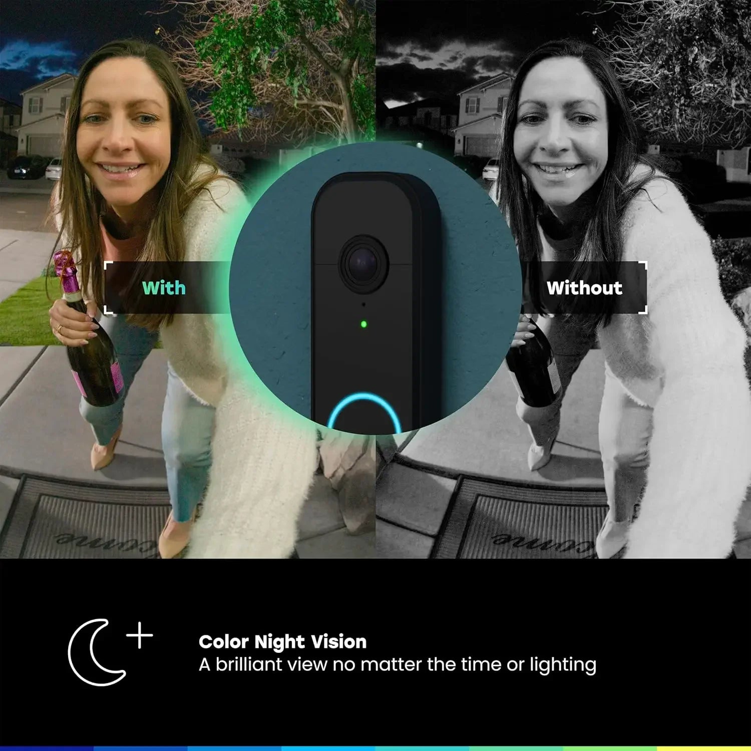 2K Video Doorbell with Color Night Vision, Motion Detection, 150° Wide View, Battery/Wired Installation Peaceful Pleasures Health and Wellness
