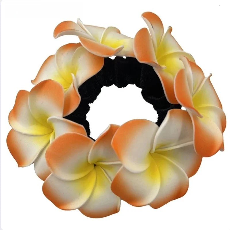 2pcs Hawaii Flower Hair Scrunchies Foam Plumeria Hair Rope Frangipani Egg Flower Headdress for Beach Party Wedding Bridal Girl Peaceful Pleasures Health and Wellness yellow