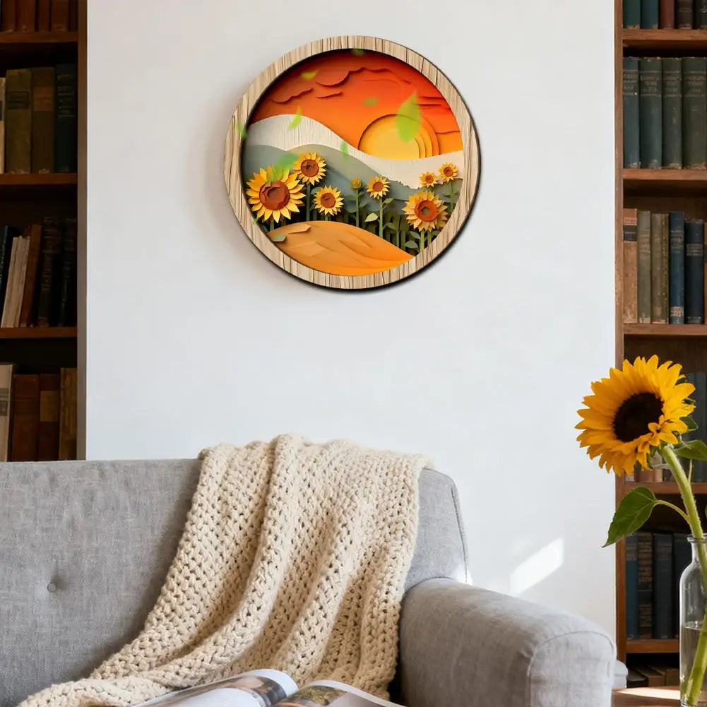 ordic Style 3D Wooden Circular Wall Art Natural Scenery Undersea Series Home Wall Decor Interior Design Wall Art Decor Peaceful Pleasures Health and Wellness