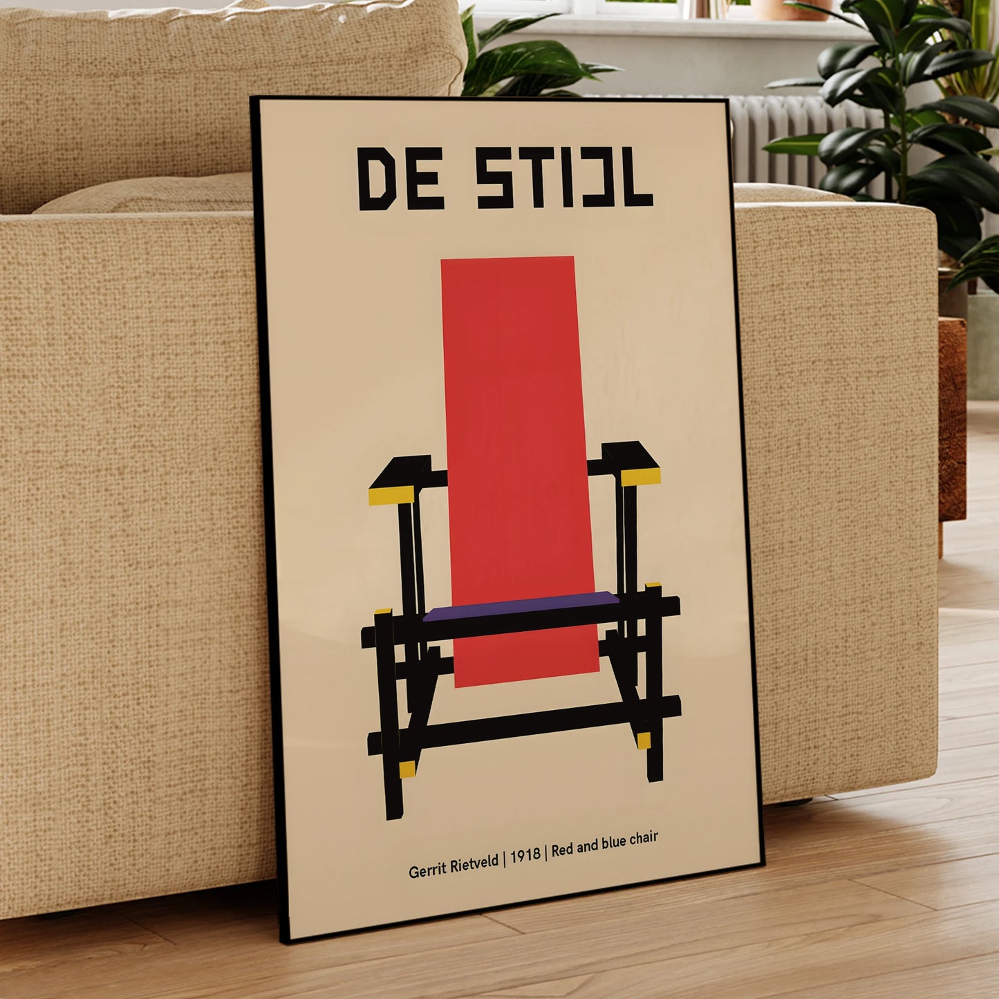 De Stijl Red & Blue Chair Canvas Wall Art | Aluminum Frame