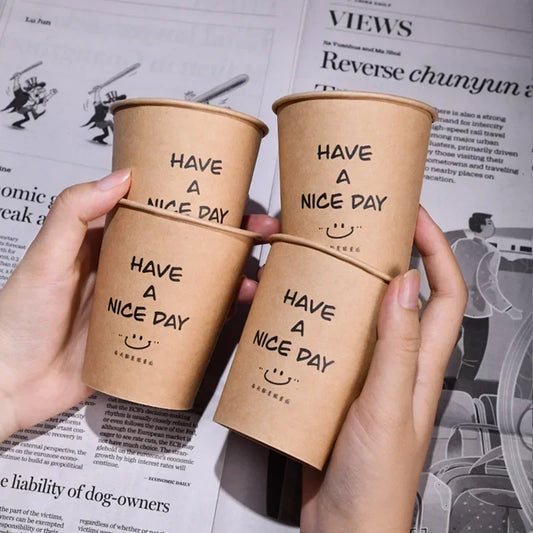 50PCS 250ml Disposable Biodegradable Paper Cup Tasting Cup Coffee Tea Milk Cup Party Supplies Drinking Tool BirthdayTableware Peaceful Pleasures Health and Wellness