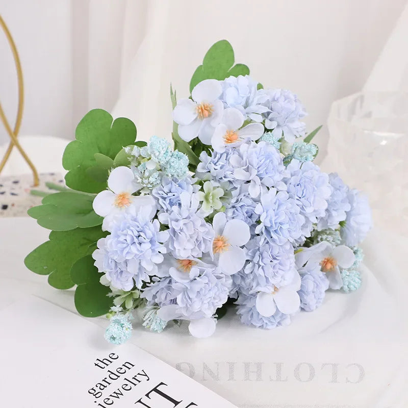 Silk Dandelion Artificial Flowers White Blue | Wedding Home Decor