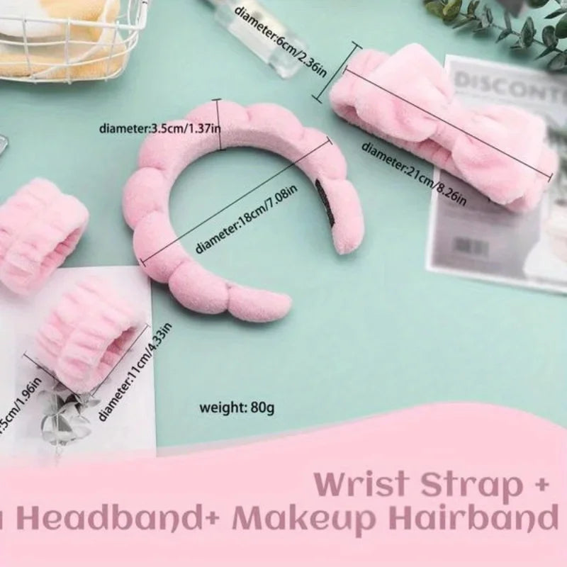 4-Piece Bow Headband & Wristband Set – Spa & Makeup Hair Accessories for Women Peaceful Pleasures Health and Wellness