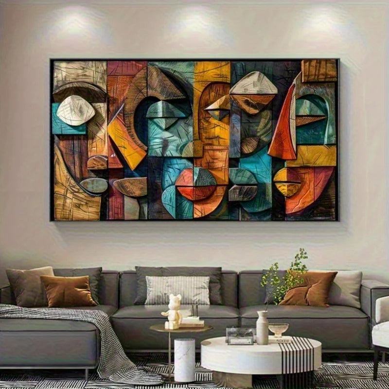 Modern Abstract Geometry Canvas Art Print, Frameless Oil Painting, Abstract Geometric Art Textured Canvas Print, Wall Art Decor Peaceful Pleasures Health and Wellness