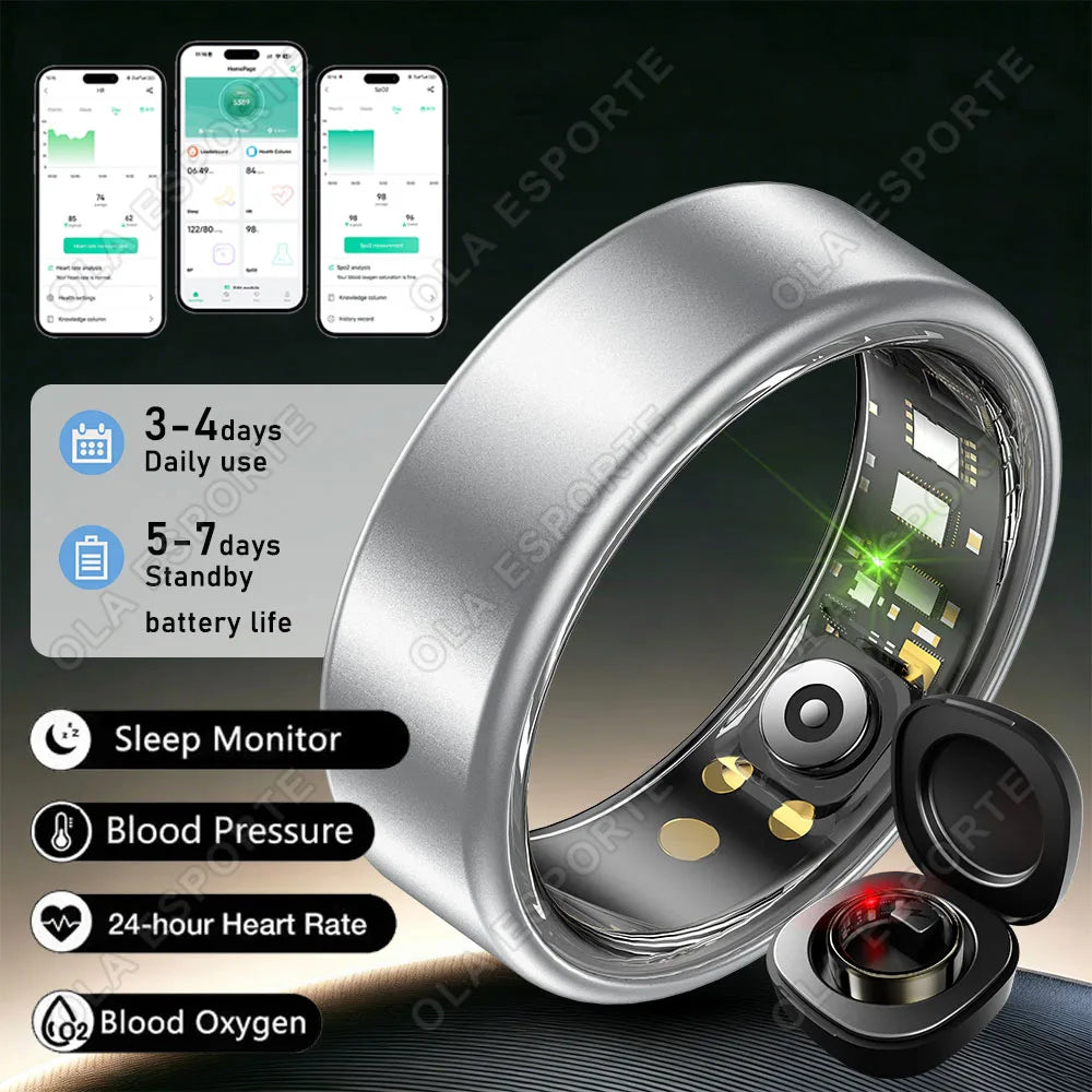 New Smart Ring IP68 Waterproof Heart Rate Blood Oxygen Health Monitor Smartring Take Photo Exercise Record Bluetooth Ring 2026 Peaceful Pleasures Health and Wellness ProSilver 8
