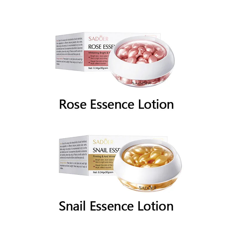 30pcs/box SADOER Snail Rose Capsule Essence Lotion for Moisturizing Repairing Hydrating Brighten Skin Peaceful Pleasures Health and Wellness