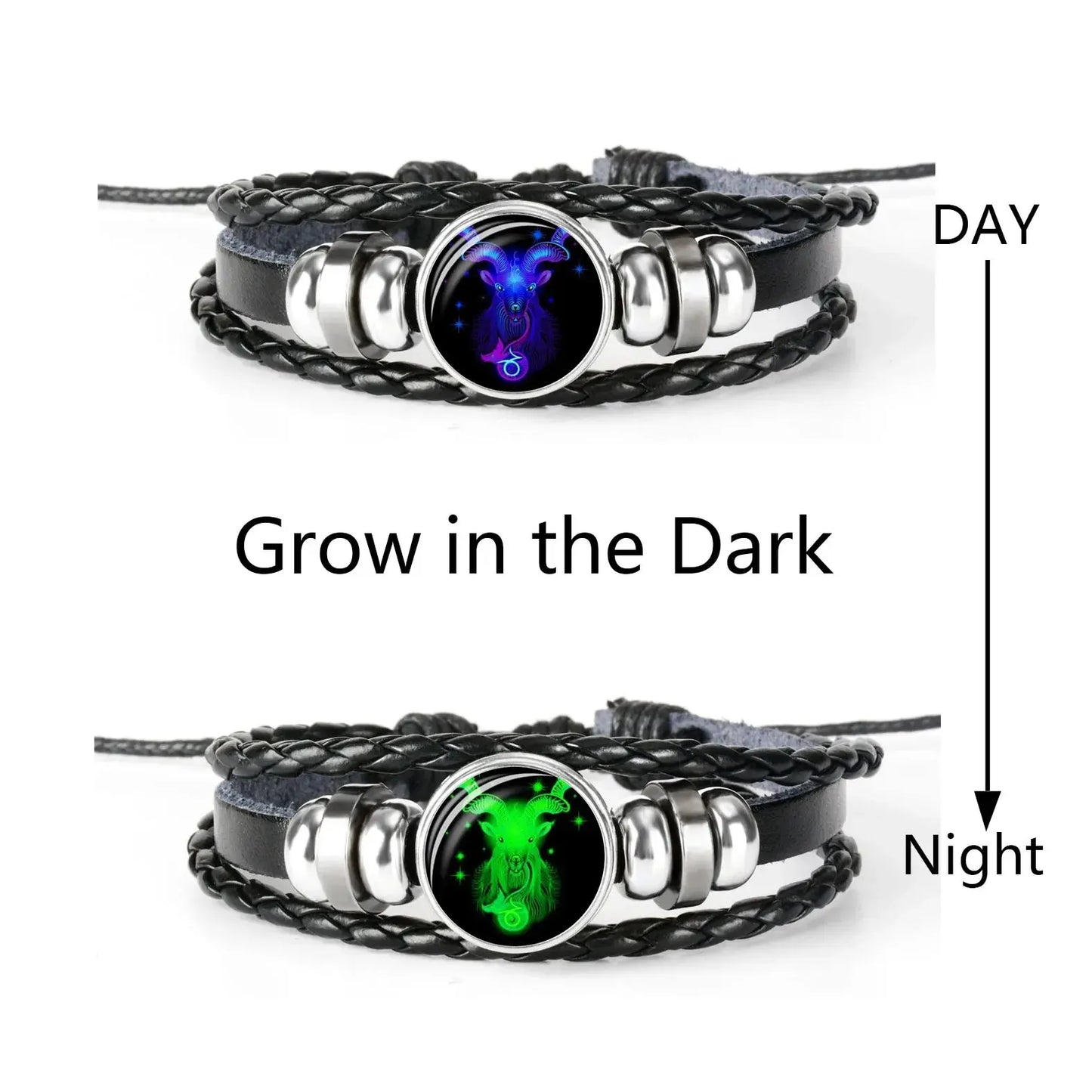 Zodiac Constellation Braided Leather Bracelet | Glass Dome Charm