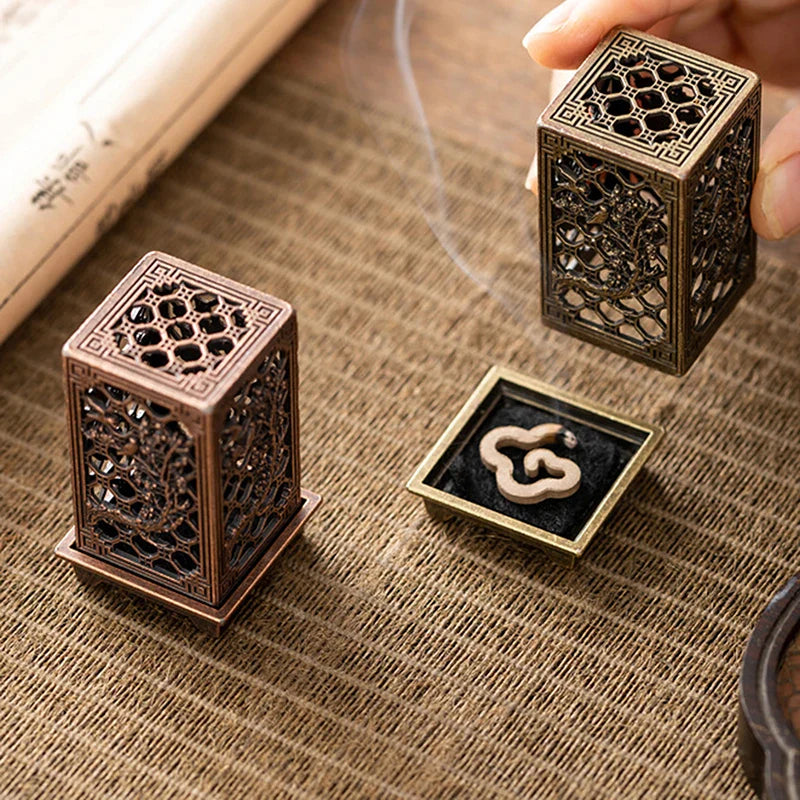Square Alloy Incense Burner | Chinese Censer Aromatherapy Holder