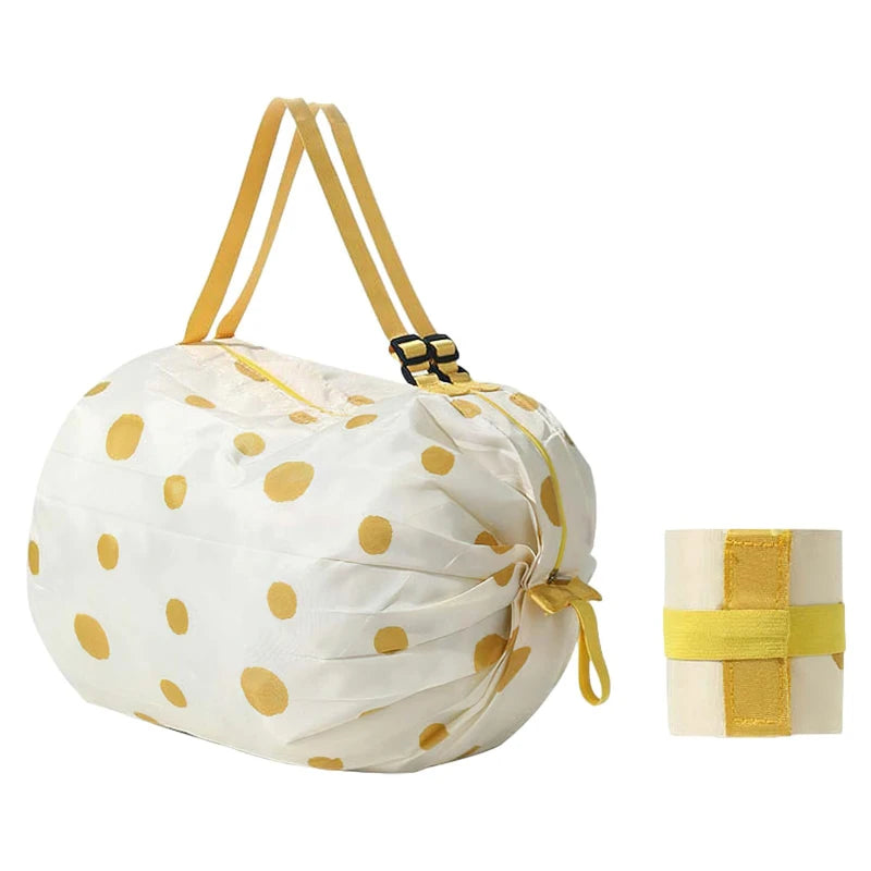 Large Capacity Thickened Shopping Bag Multiple Fashion Foldable Environmentally Friendly One Shoulder Portable Supermarket Bags Peaceful Pleasures Health and Wellness Yellow dots