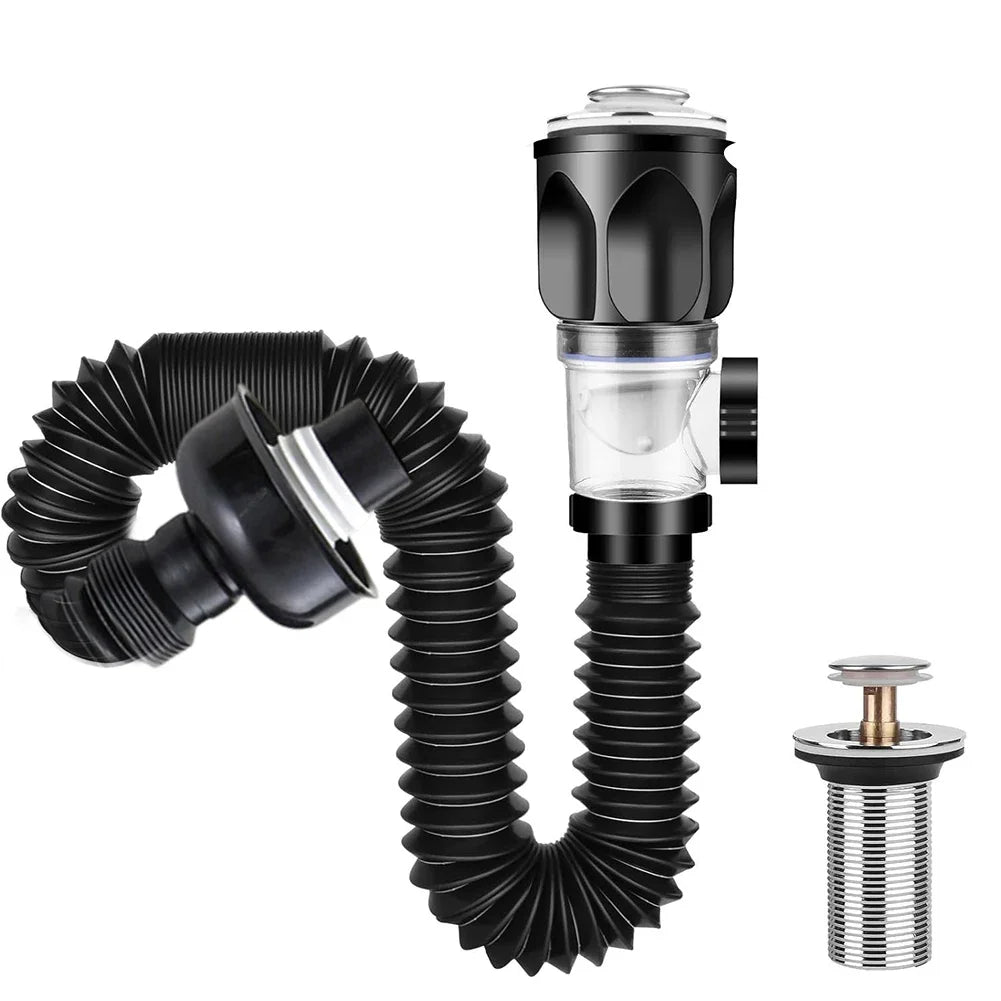 Black Press-Type Sink Drain Fitting – Anti-Insect, Tool-Free