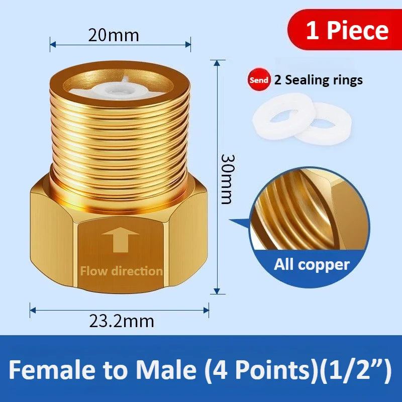 Copper 1/2" One-Way Check Valve – Anti-Backflow Threaded