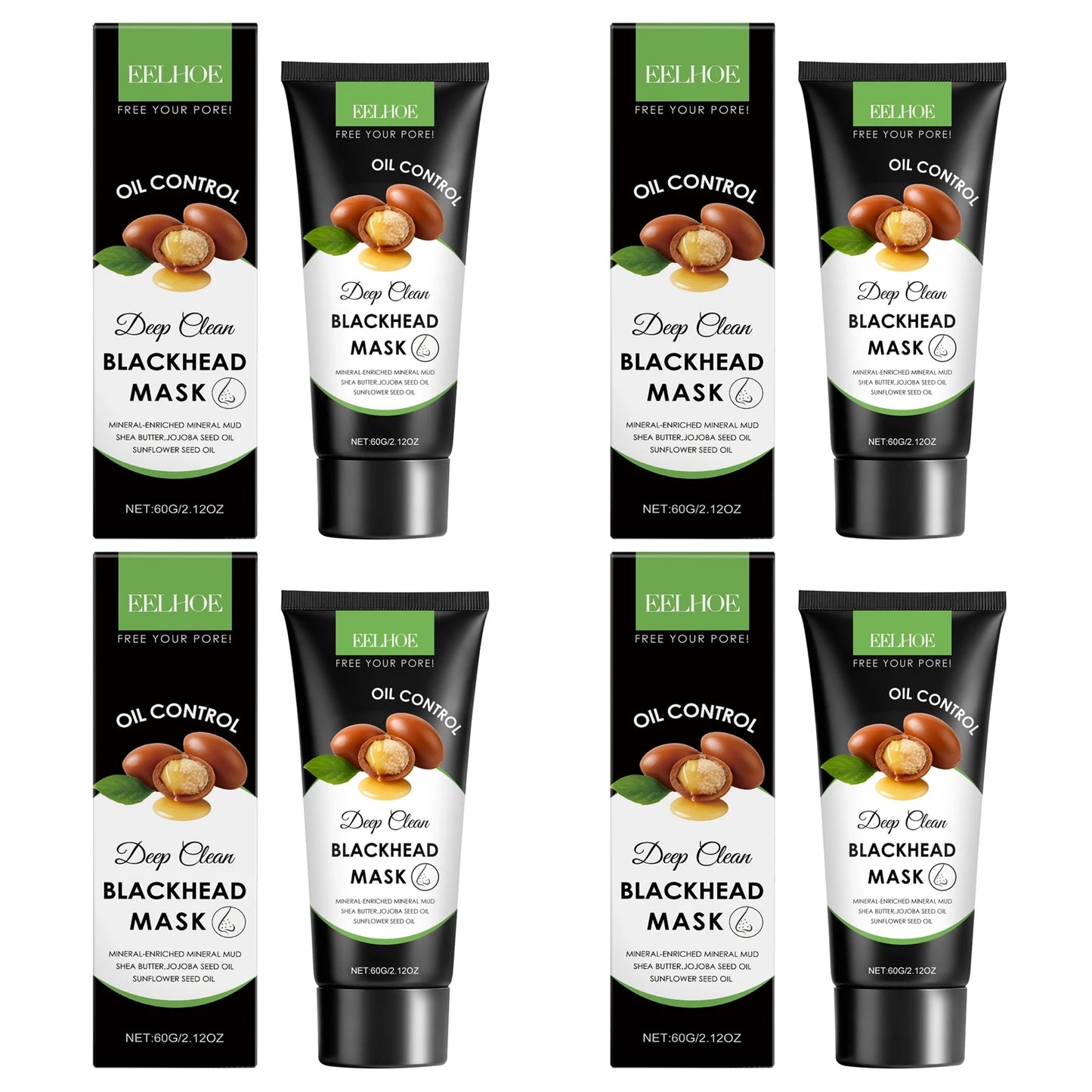 Moisturizing Cleaning Mask Effectively Cleaning Pore Remove Blackhead Control Oil Improve Facial Skin Elasticity Nourishing Mask Peaceful Pleasures Health and Wellness 4 x 60g Boxed