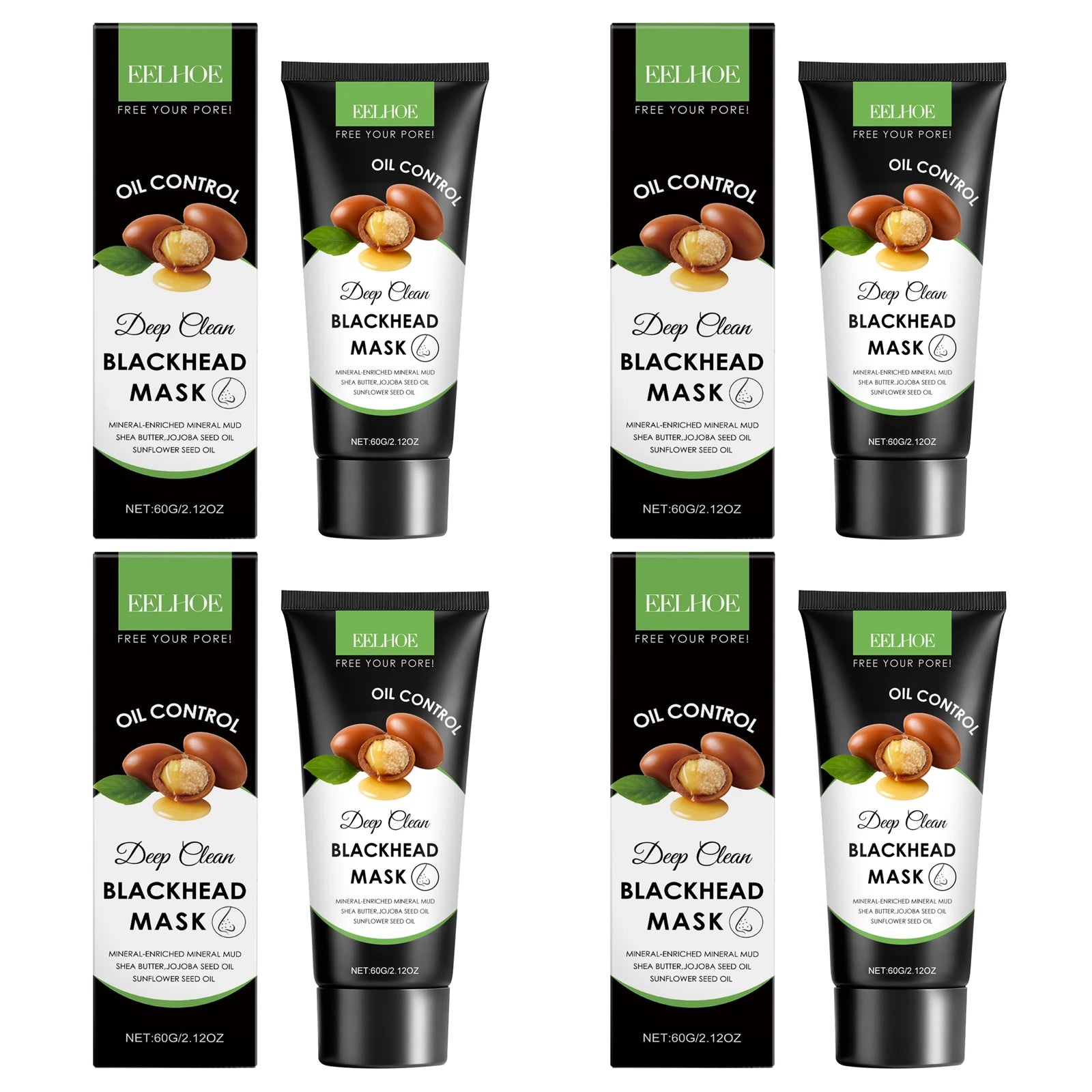 Moisturizing Cleaning Mask Effectively Cleaning Pore Remove Blackhead Control Oil Improve Facial Skin Elasticity Nourishing Mask Peaceful Pleasures Health and Wellness 4 x 60g Boxed