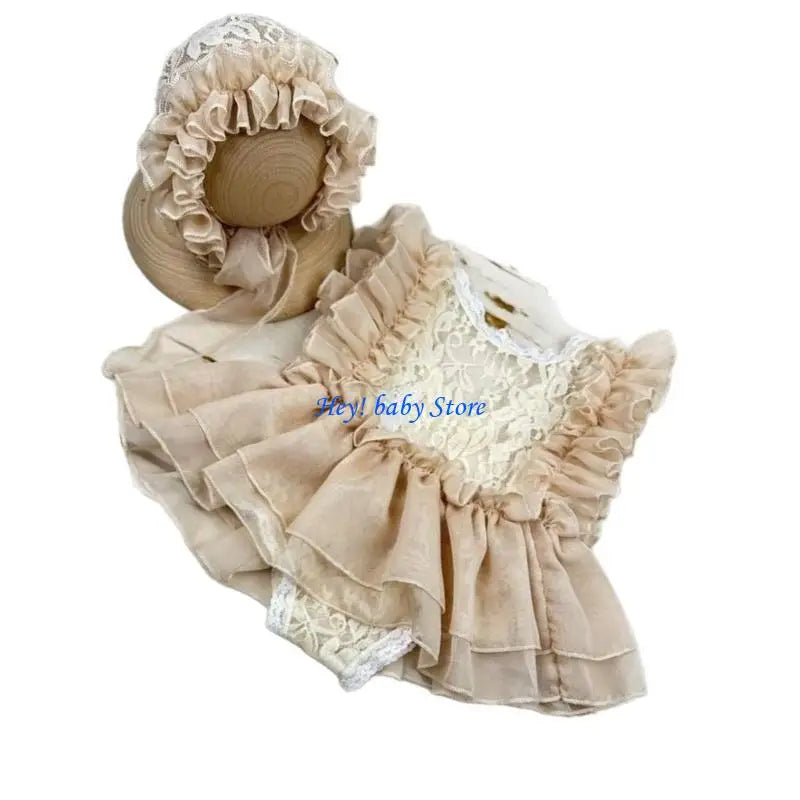Newborn Photography Outfit – Lace Dress, Hat & Hairband Set