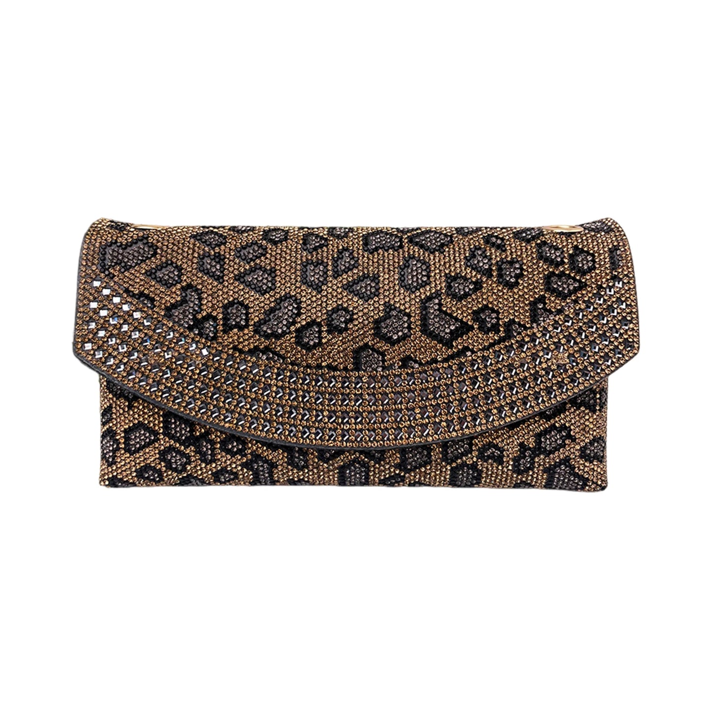 Leopard Print Clutch Bag for Women with Rhinestone Decoration Evening Crossbody Shoulder Bag for Wedding Party and Formal Events Peaceful Pleasures Health and Wellness Gold