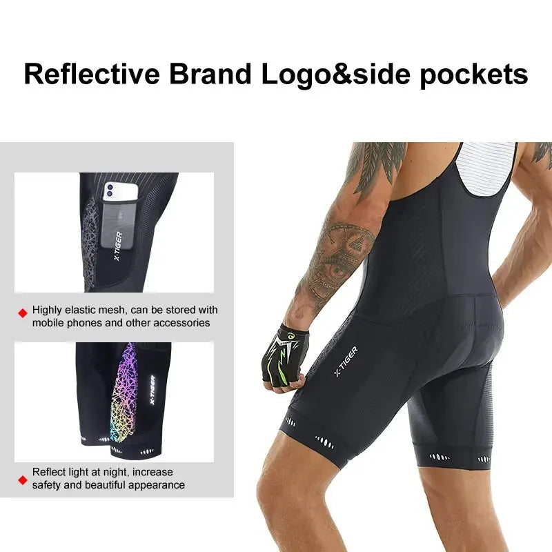 X-TIGER Men's 5D Gel Pad Cycling Bib Shorts UPF50+ Breathable