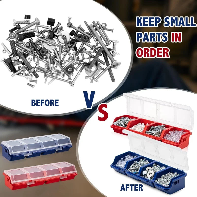 Multi-Compartment Plastic Parts Storage Box with Clear Lid