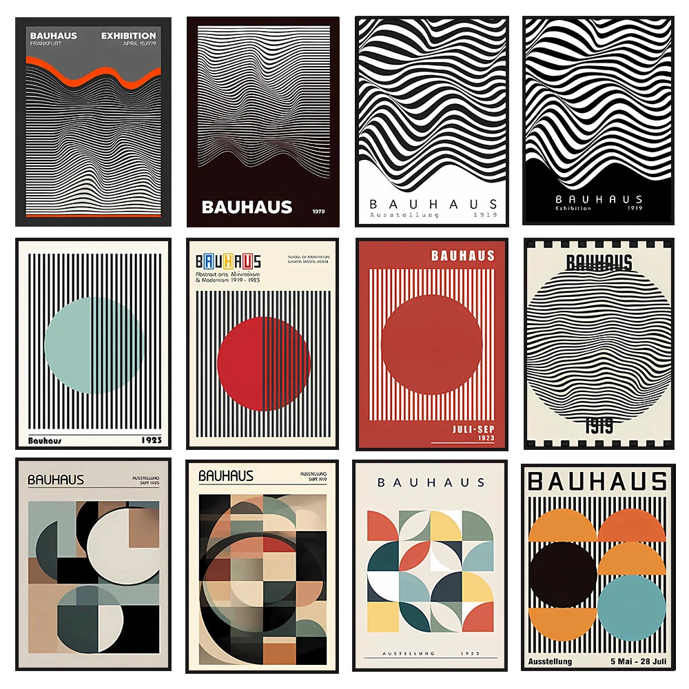 Abstract BAUHAUS art poster, line geometric pattern canvas art painting used for room wall and living room decoration, framel Peaceful Pleasures Health and Wellness