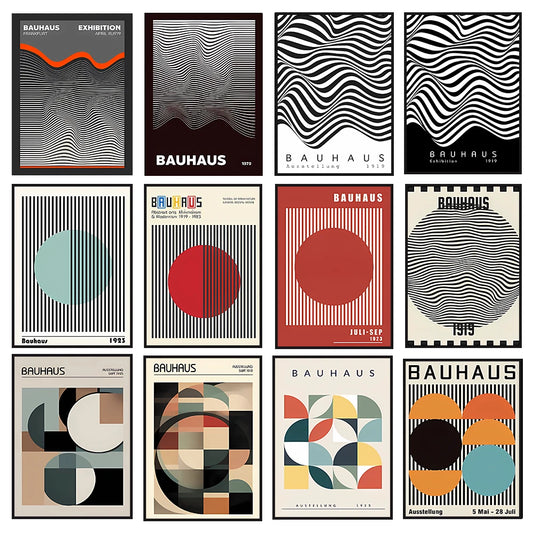 Abstract BAUHAUS art poster, line geometric pattern canvas art painting used for room wall and living room decoration, framel Peaceful Pleasures Health and Wellness